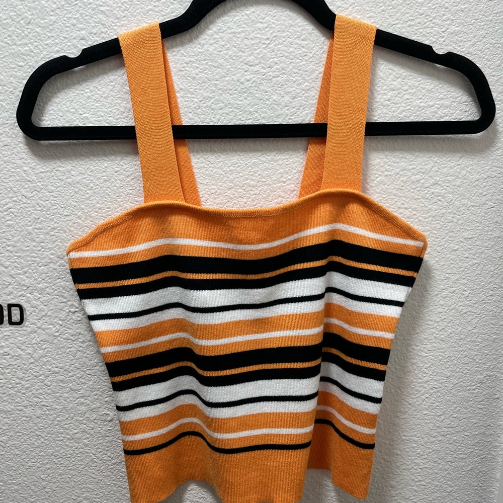 Jon & Anna Orange and Black Striped Crop Top